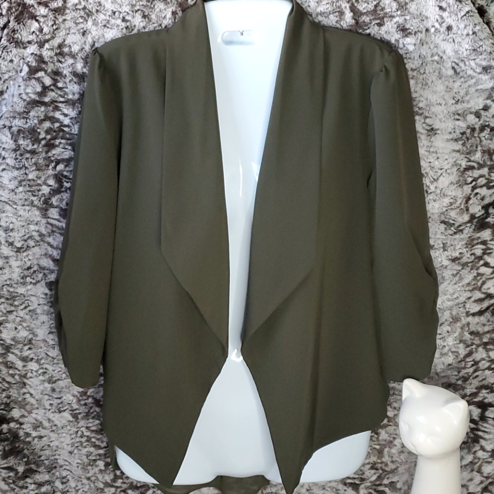 Olive Green Casual Blazer with Sheer Back